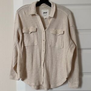 Aerie Cream Waffle Knit Button-Up Shirt